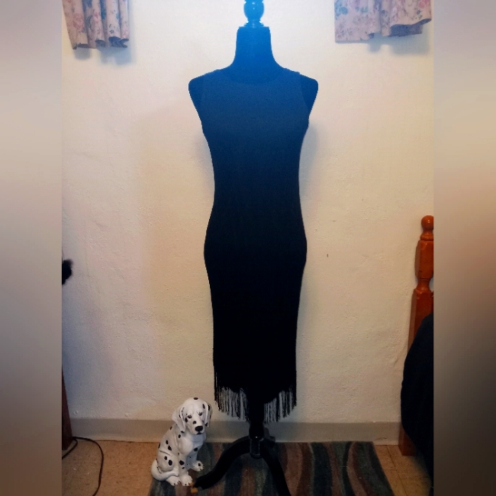 Black Crochet Fringe Dress
